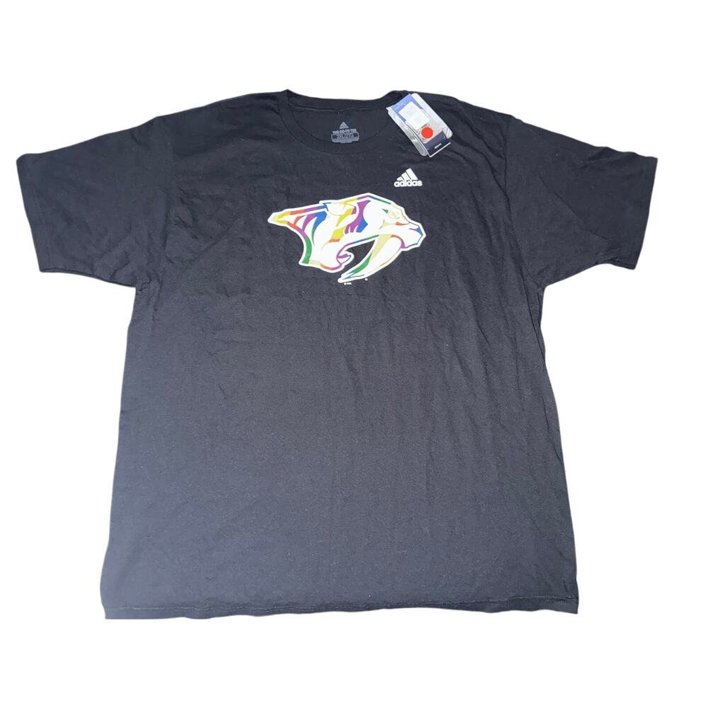 NWT ADIDAS NHL Nashville Predators Rainbow Pride Month Mens Black T-Shirt Sz 2XL